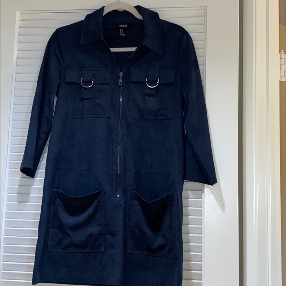 Navy suede long sleeve dress